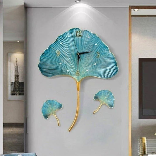 Handcrafted Metal Ginkgo Turquoise Wall Clock for Wall Decor - ArtyCraftz.com