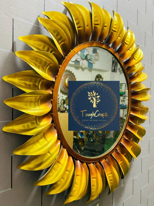 Handcrafted Metal Gold Leaf Mirror for Wall Decor 30 Inches