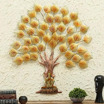 Handcrafted Metal Golden Buddha Tree Wall Art