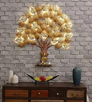 Handcrafted Metal Golden Buddha Tree Wall Art