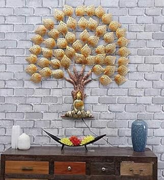 Handcrafted Metal Golden Buddha Tree Wall Art