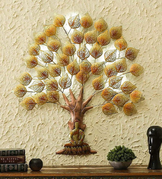 Handcrafted Metal Golden Buddha Tree Wall Hanging Home,Office Decor Gifting House Warming - ArtyCraftz.com