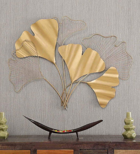 Handcrafted Metal Golden Leaf Wall Art - ArtyCraftz.com