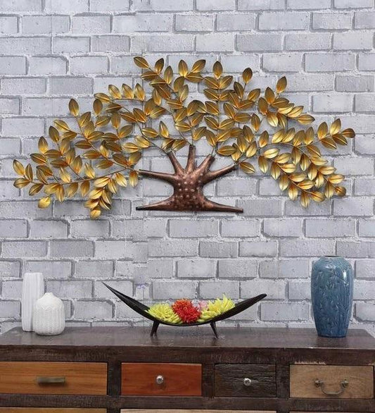Handcrafted Metal Golden Tree Wall Decor - ArtyCraftz.com