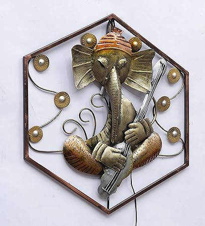 Handcrafted Metal Hexagon Ganesha Wall Art