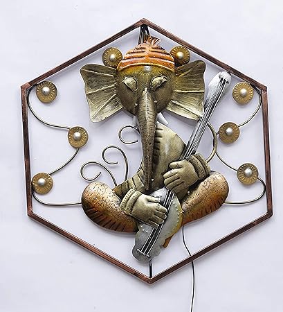 Handcrafted Metal Hexagon Ganesha Wall Art