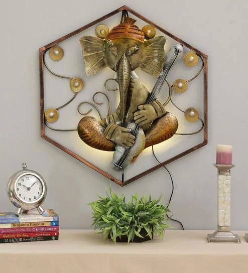 Handcrafted Metal Hexagon Ganesha Wall Art - ArtyCraftz.com