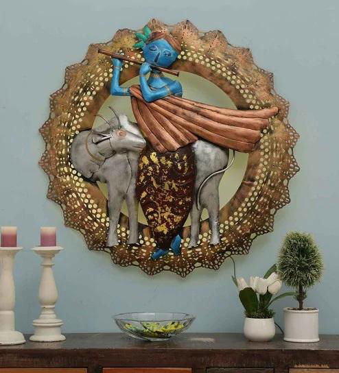 Handcrafted Metal Krishna Cow Wall Art - ArtyCraftz.com