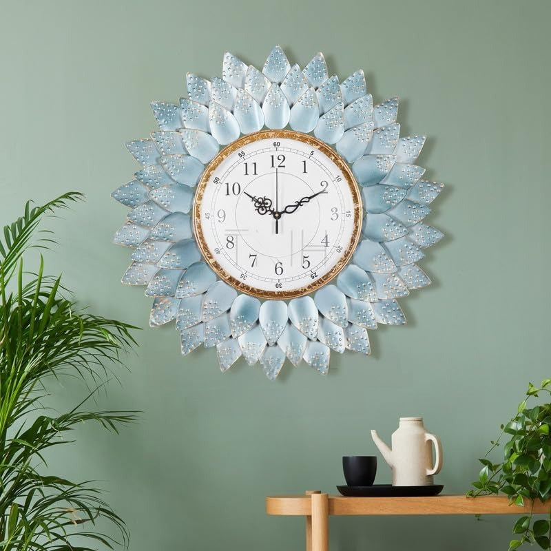 Handcrafted Metal Leaf Wall Clock for Wall Decor 24 Inches - ArtyCraftz.com