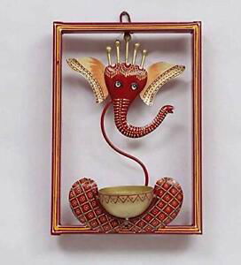 Handcrafted Metal Lord Ganesha Wall Hanging T-Light Holder Red - ArtyCraftz.com