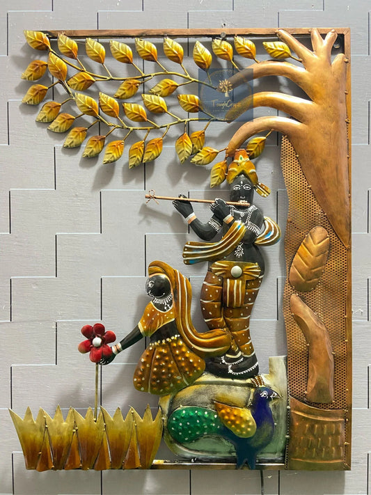 Handcrafted Metal Lord Krishna Radha Wall Decor - ArtyCraftz.com
