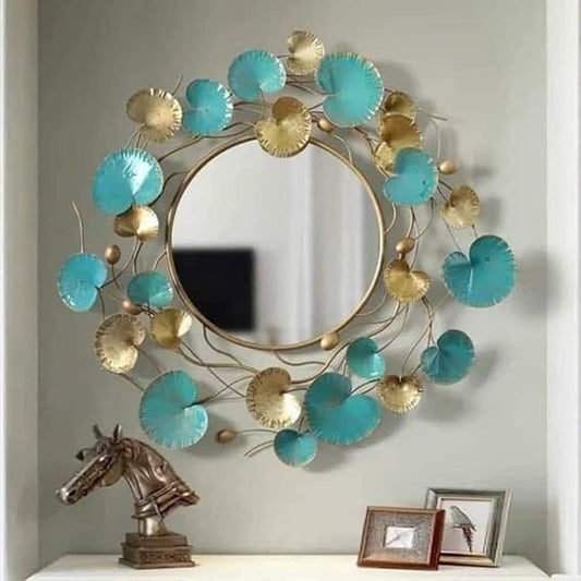 Handcrafted Metal Lotus Leaf Mirror for Home Decor and Gifting 30 Inches