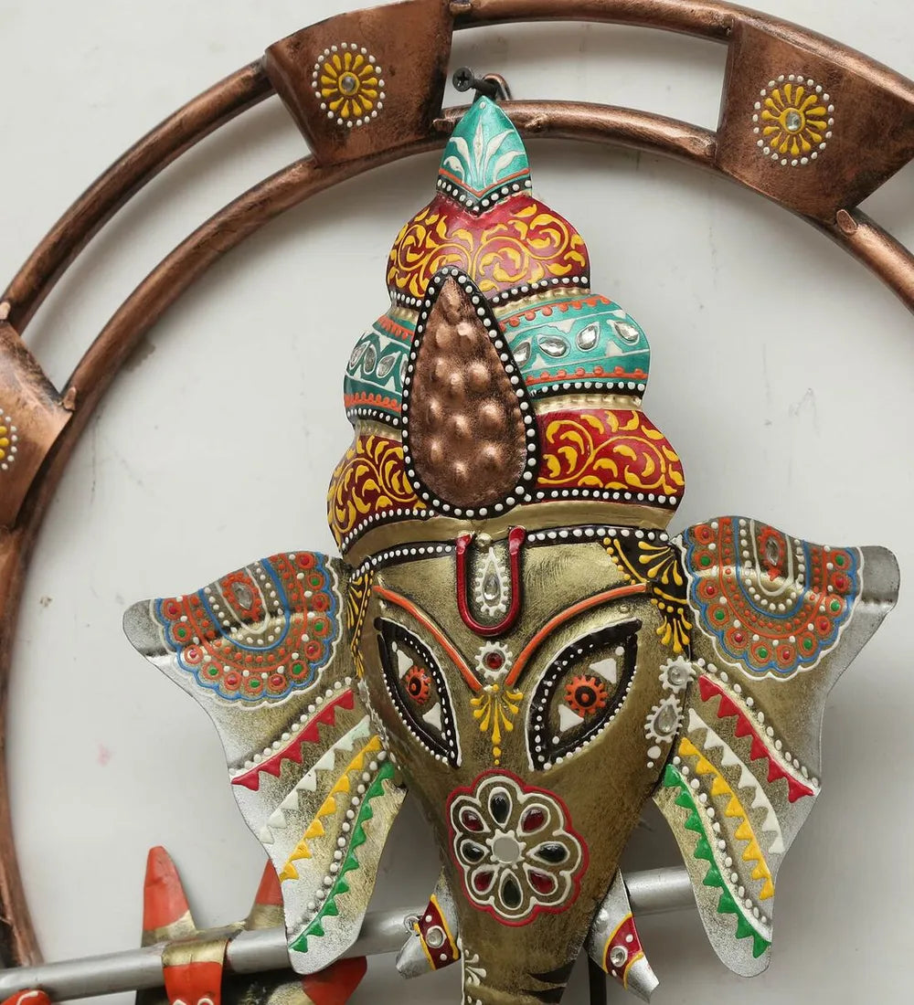 Handcrafted Metal Pipe Round Ganesha Frame Wall Decor - ArtyCraftz.com