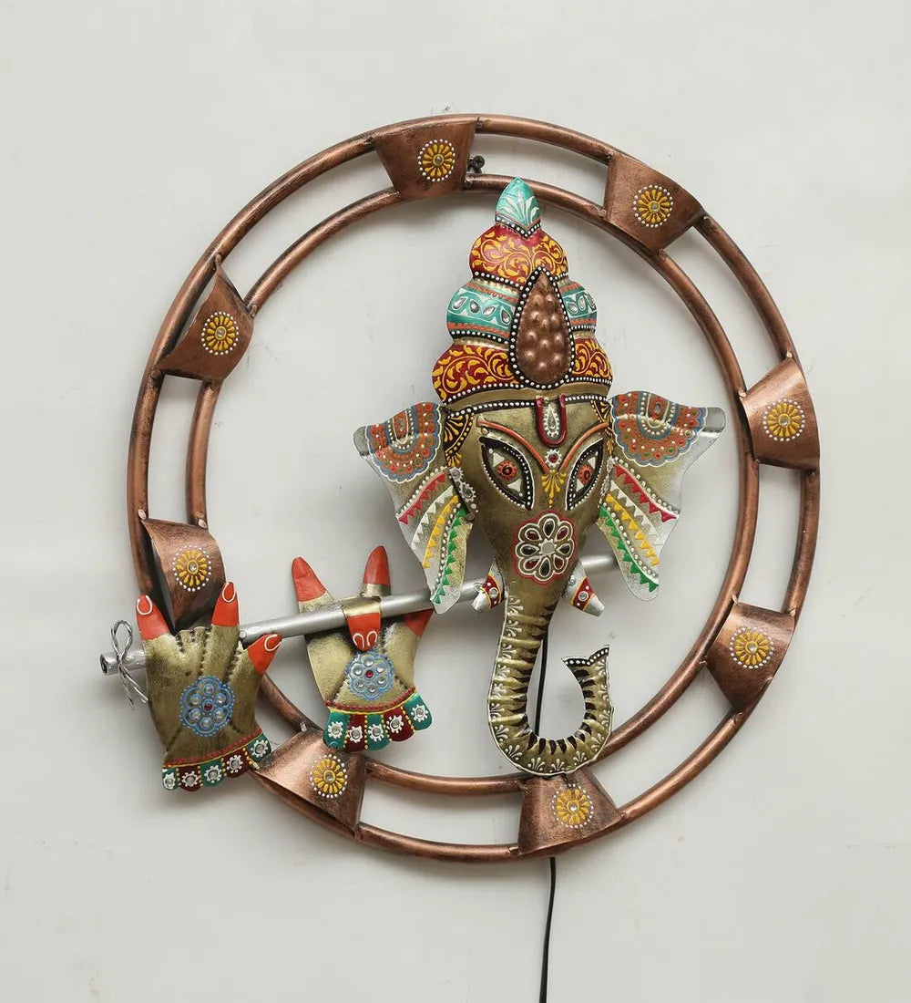 Handcrafted Metal Pipe Round Ganesha Frame Wall Decor - ArtyCraftz.com