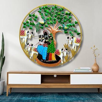 Handcrafted Metal Radha Krishna with Tree Wall Art for Wall Decor