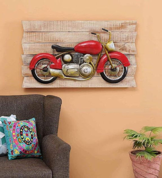 Handcrafted Metal Red Bike Wall Art - ArtyCraftz.com