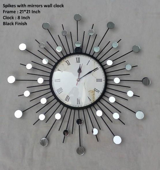 Handcrafted Metal Spikes Clock Mirror Wall Decor - ArtyCraftz.com