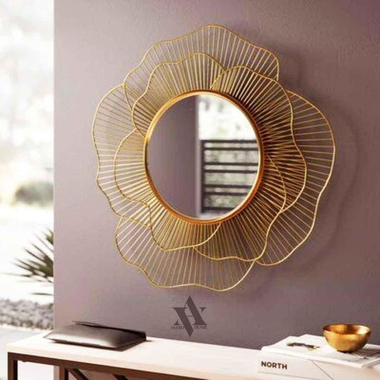 Handcrafted Metal Sunflower Wall Mirror for Living Room, Dining Hall, Bedroom 30 Inches - ArtyCraftz.com