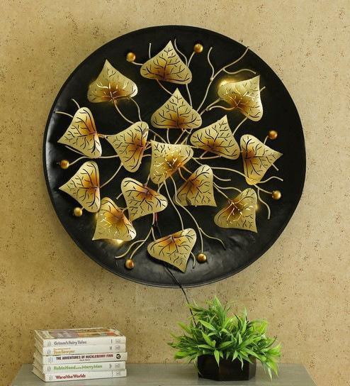 Handcrafted Metal Thaal with Leaf on Led for Wall Decor - ArtyCraftz.com