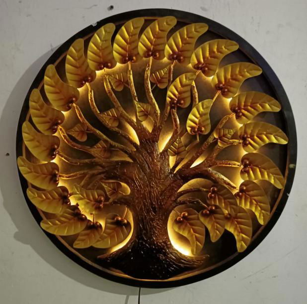 Handcrafted Metal Tree in a Circle with Led for Wall Decor - ArtyCraftz.com