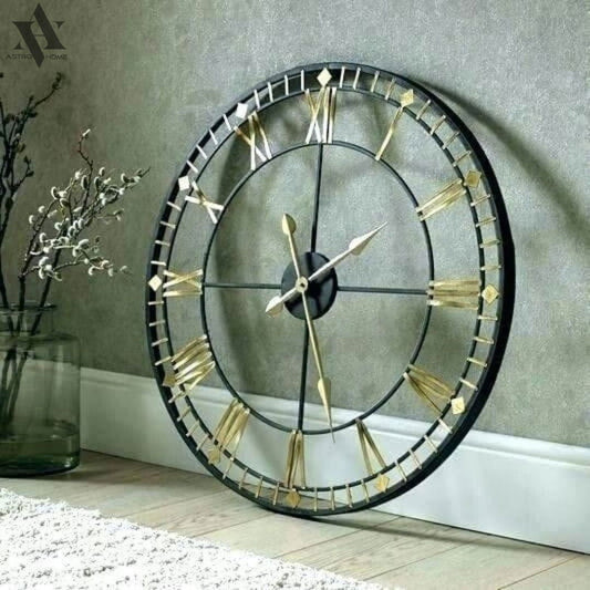 Handcrafted Metal Wall Clock 24in in Black and Golden Finish - ArtyCraftz.com