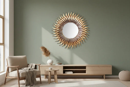 Extra Large Golden Sunburst Iron Mirror-ArtyCraftz.com