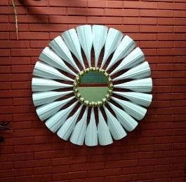 Handcrafted Metal White Cone Mirror for Wall Decor (30 Inches) - ArtyCraftz.com