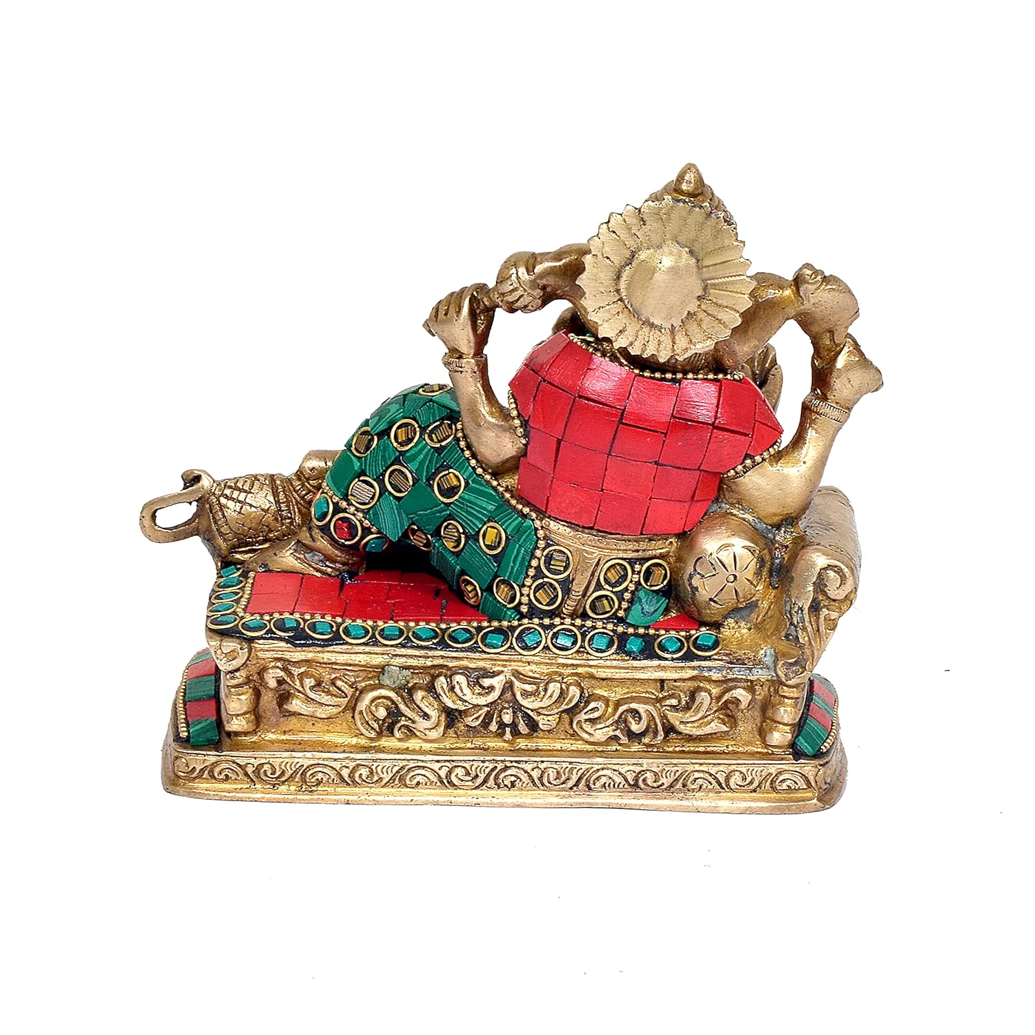 Handcrafted Multicolor Brass Ganesha Reading Book Statue Back View-ArtyCraftz.com