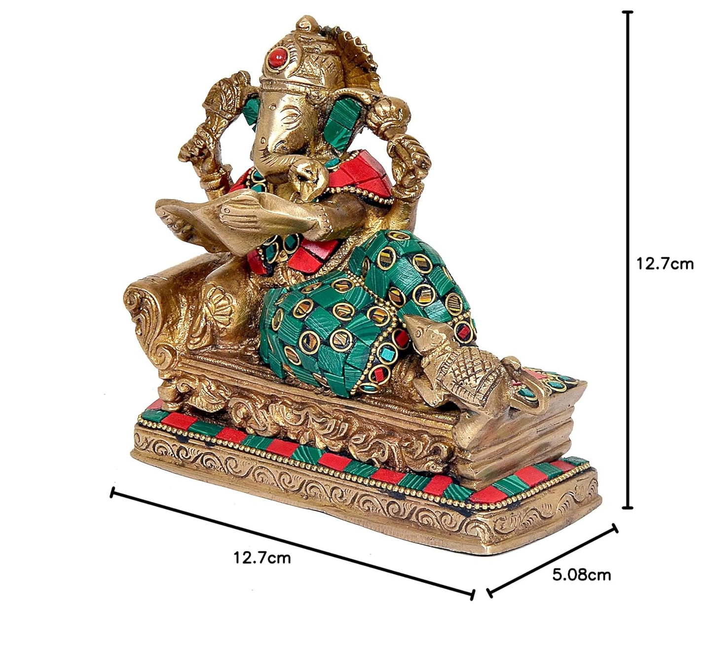 Handcrafted Multicolor Brass Ganesha Reading Book Statue Measurement-ArtyCraftz.com