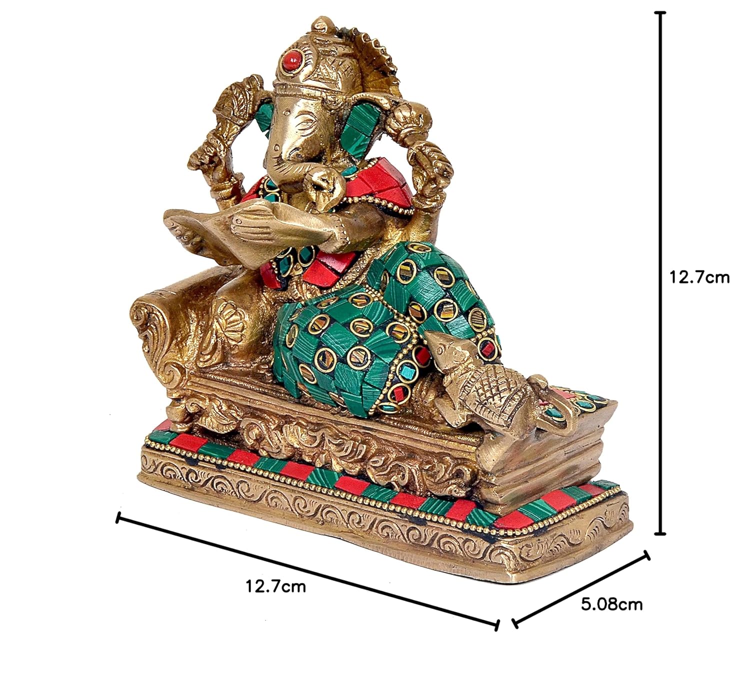 Handcrafted Multicolor Brass Ganesha Reading Book Statue Measurement-ArtyCraftz.com