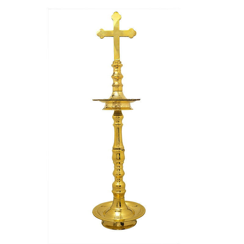 Handcrafted Plain Cross Brass Oil Lamp 3 Feet - ArtyCraftz.com
