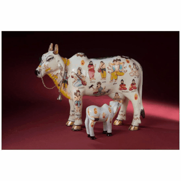 Handcrafted Polyresin Kamdhenu Cow With Calf for Showpiece - ArtyCraftz.com