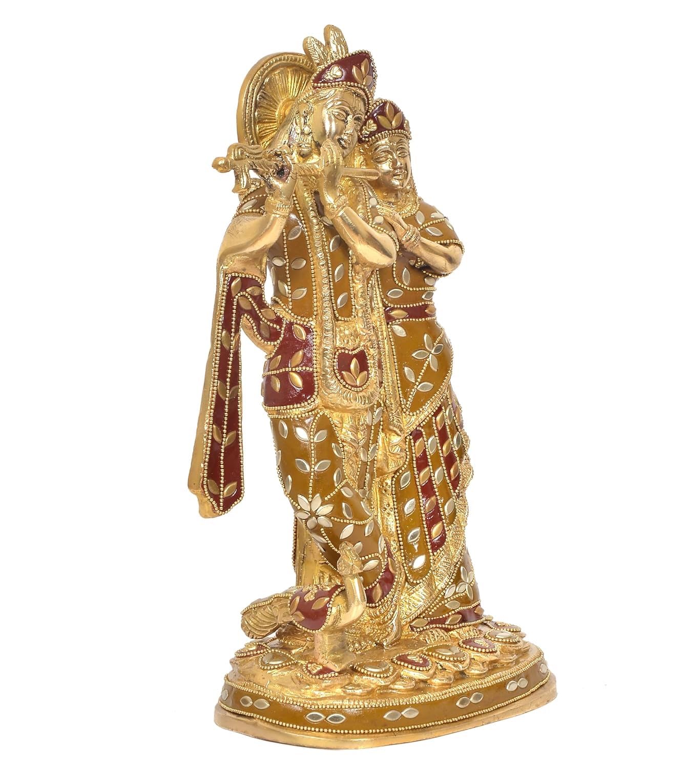 Handcrafted Radha Krishna Brass Statue with Meenakari Work Left View-ArtyCraftz.com