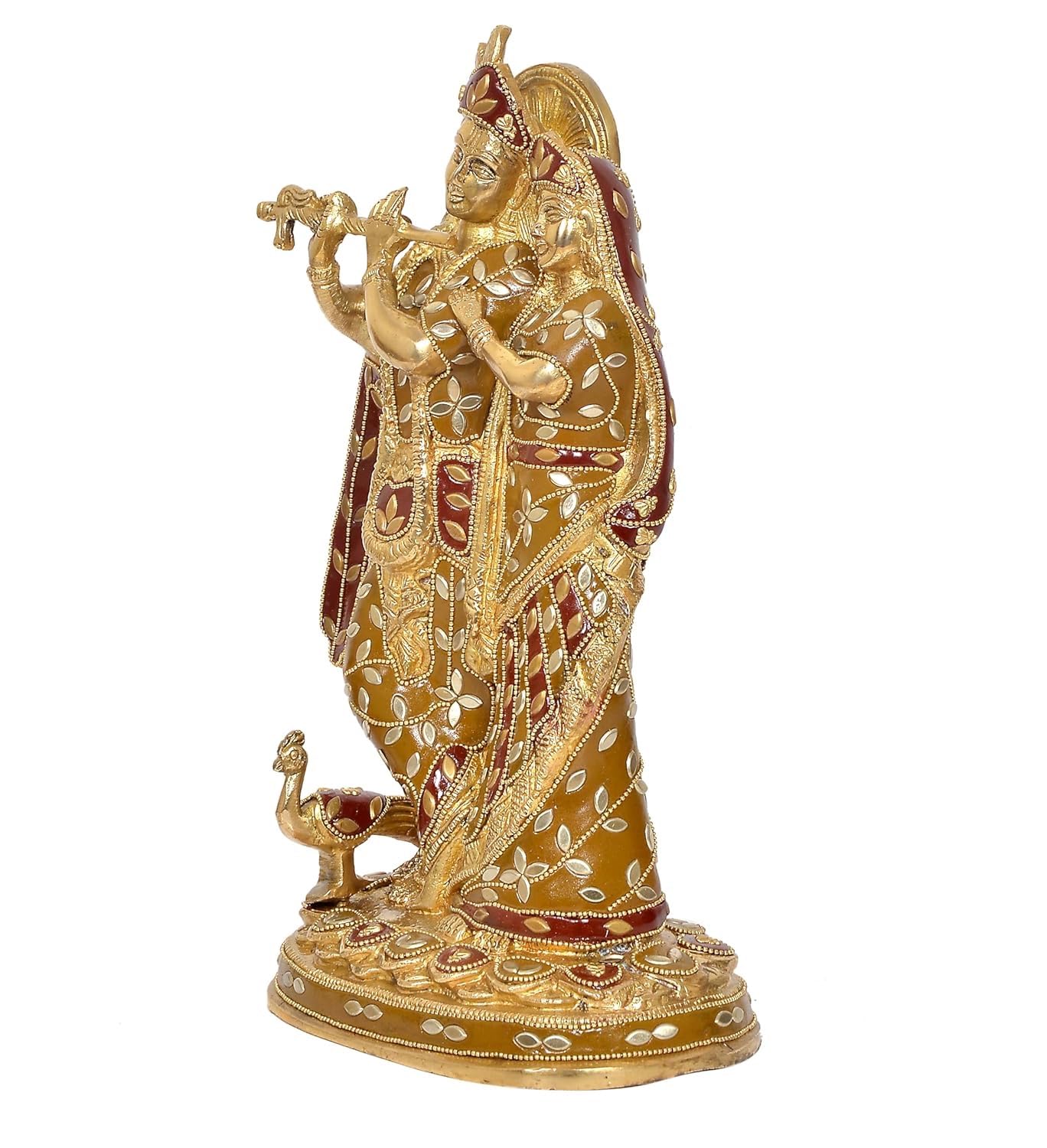 Handcrafted Radha Krishna Brass Statue with Meenakari Work Right View-ArtyCraftz.com