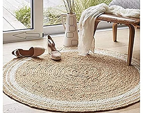 Handcrafted Round Beige-Brown Circle Jute Mat