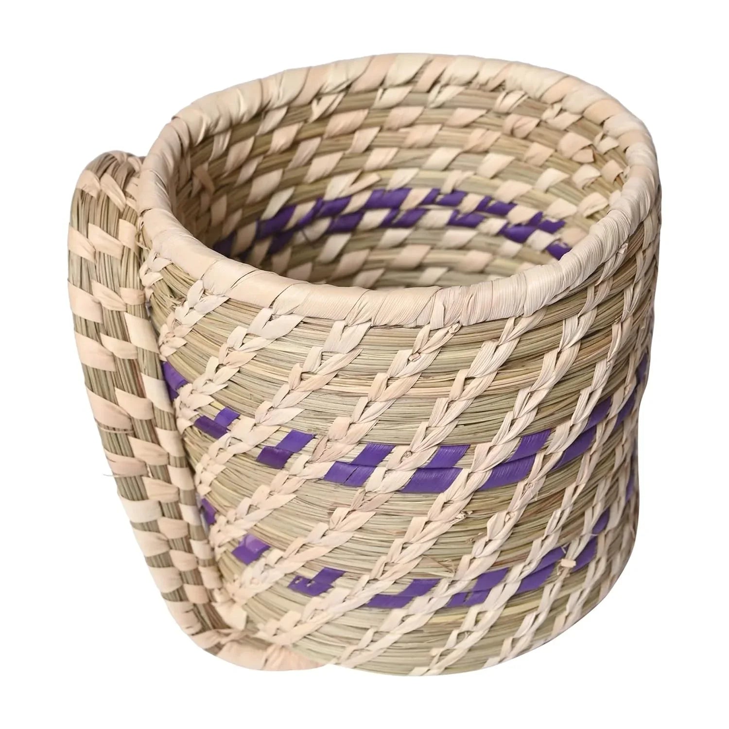 Handcrafted Sabai Grass Basket with Handle side view-ARtyCraftz.com