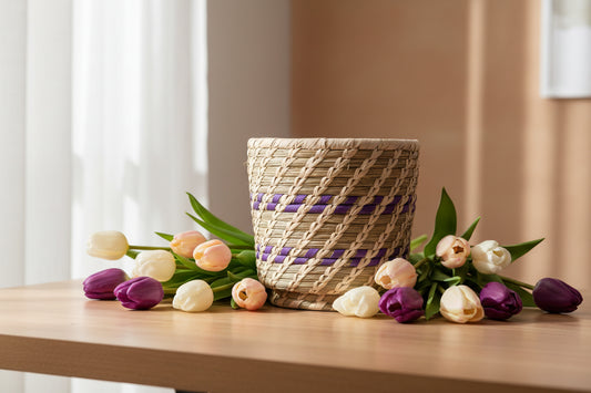 Handcrafted Sabai Grass Basket with Lid-ArtCraftz.com