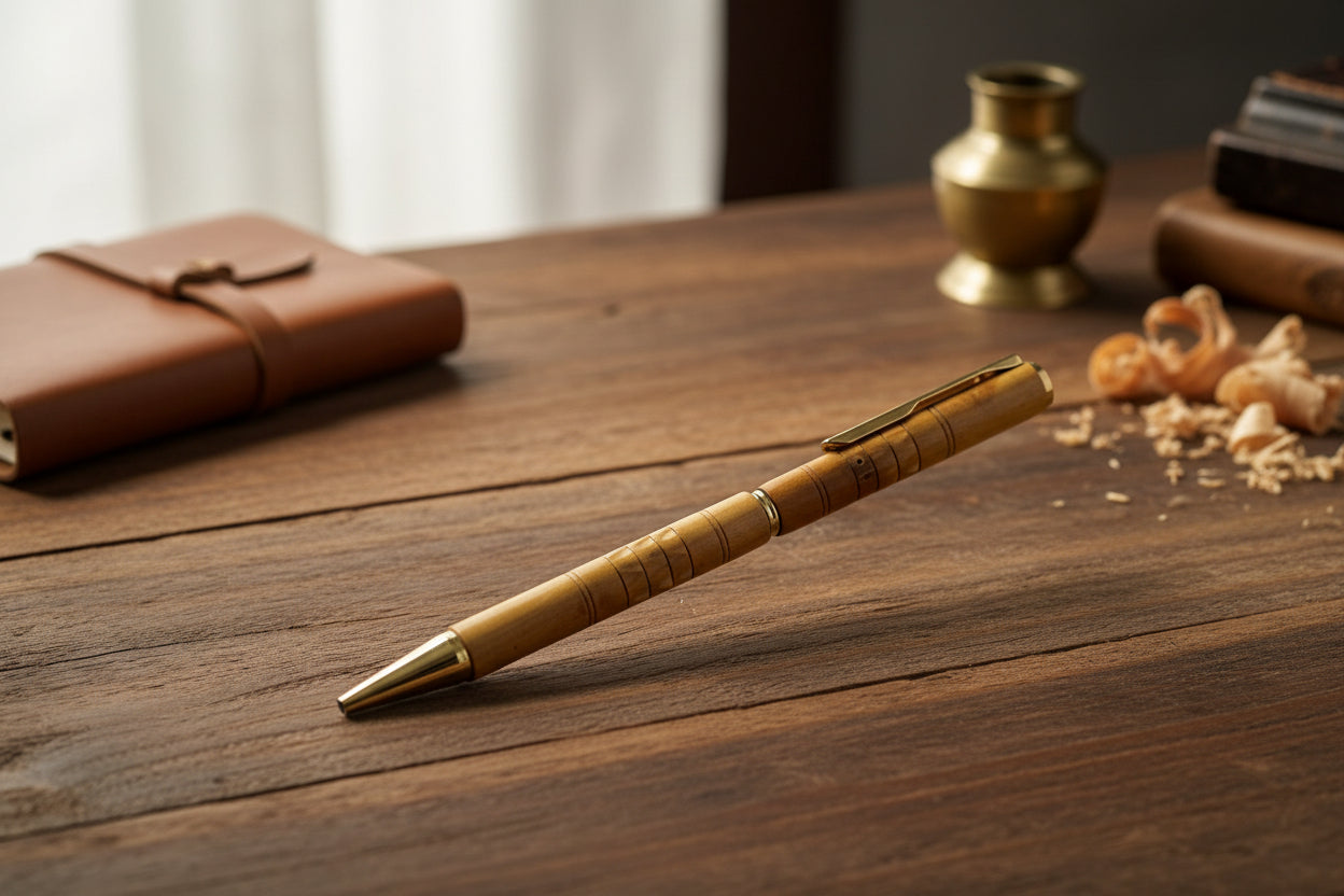 Handcrafted Sandalwood Ballpoint Pen with Brass Accents-ArtyCraftz.com