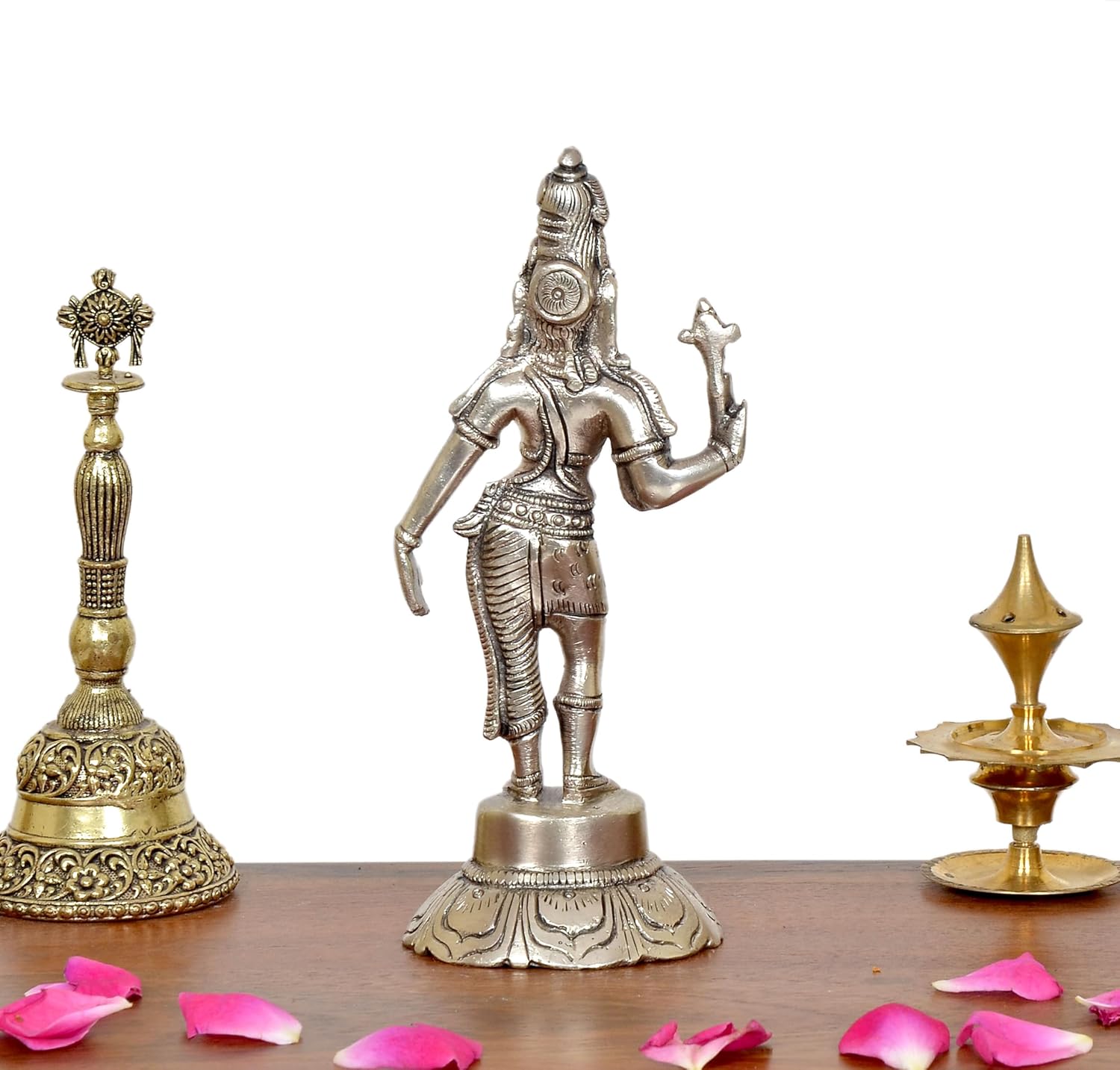 Handcrafted Silver Finish Ardhanarishvara Brass Idol Back View-ArtyCraftz.com