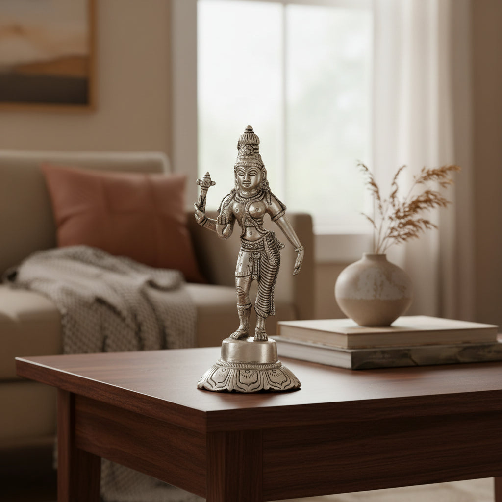 Handcrafted Silver Finish Ardhanarishvara Brass Idol-ArtyCraftz.com