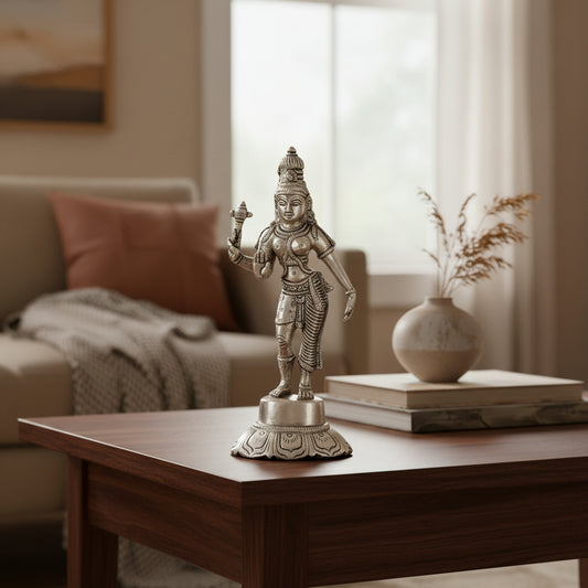 Handcrafted Silver Finish Ardhanarishvara Brass Idol-ArtyCraftz.com