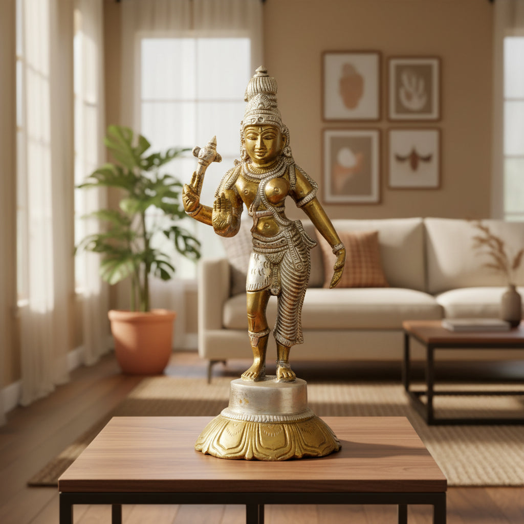 Handcrafted Silver Finish Ardhanarishvara Brass Idol Gold Silver main image-ArtyCraftz.com