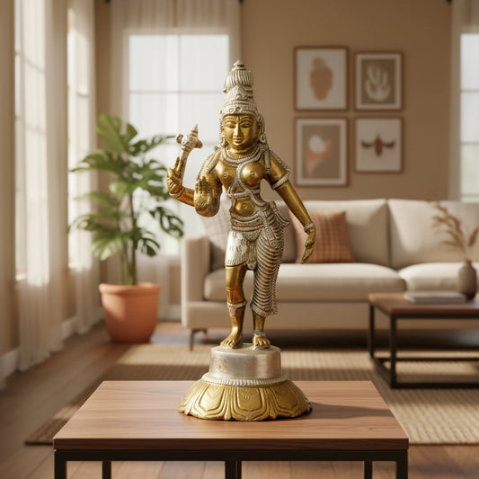 Handcrafted Silver Finish Ardhanarishvara Brass Idol Gold Silver main image-ArtyCraftz.com