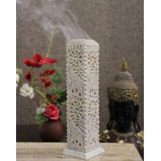 Handcrafted Soapstone Marble Work Candle Incense Holder( Height 8 Inches ,Width 2.5 Inches) - ArtyCraftz.com