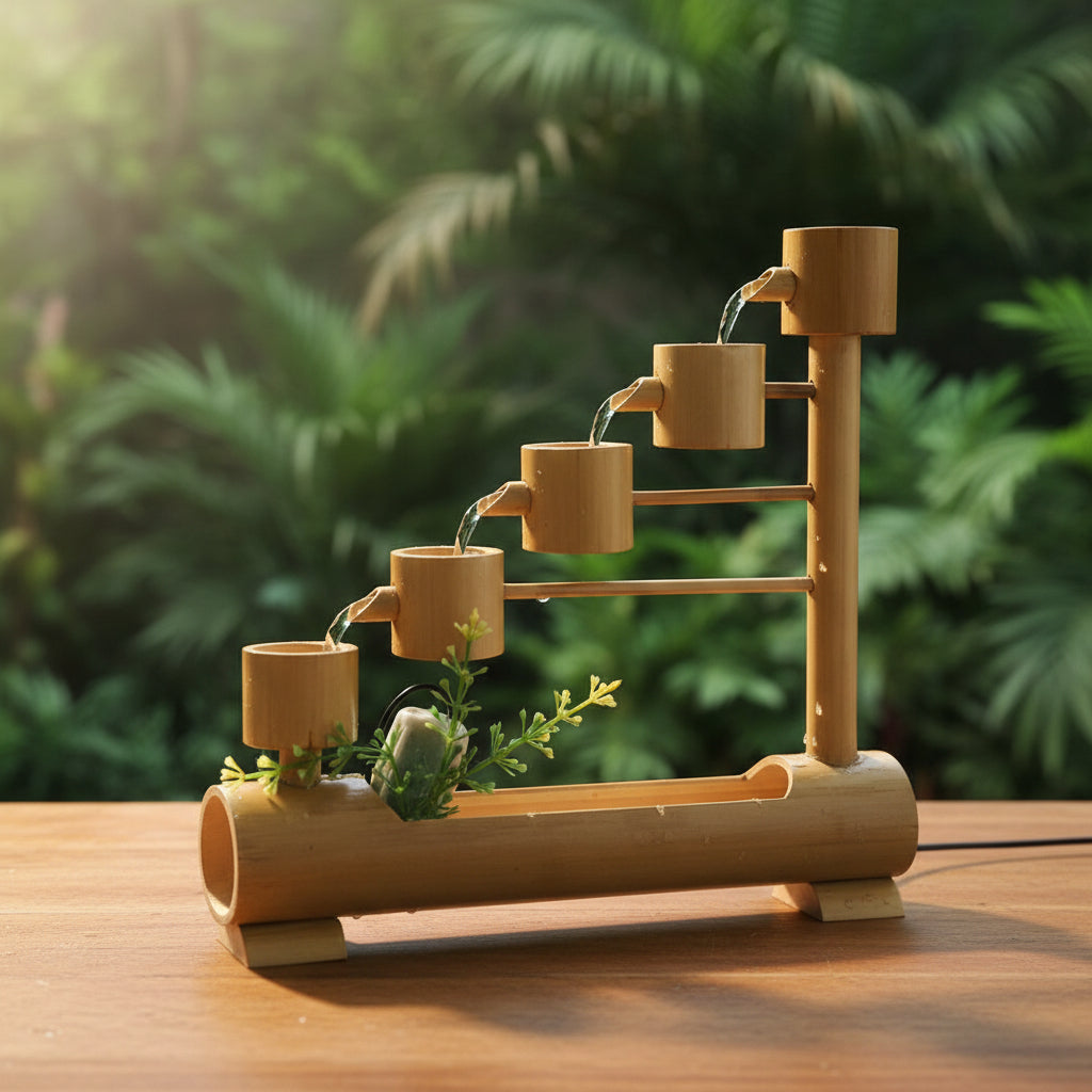 Handcrafted Tabletop 5 Cups Bamboo Fountain-artycraftz.com