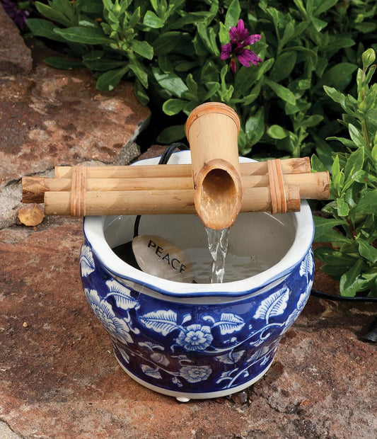 Handcrafted Three Arm Style, Indoor or Outdoor Fountain, Natural, Split Resistant Bamboo - ArtyCraftz.com