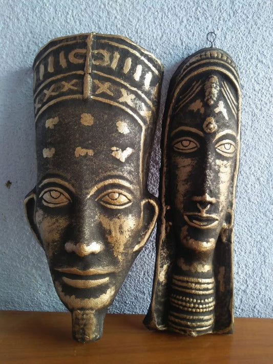 Handcrafted Tribal Couple Paper Mache Wall Hanging 1.5 Feet Set of 2 Mask - ArtyCraftz.com