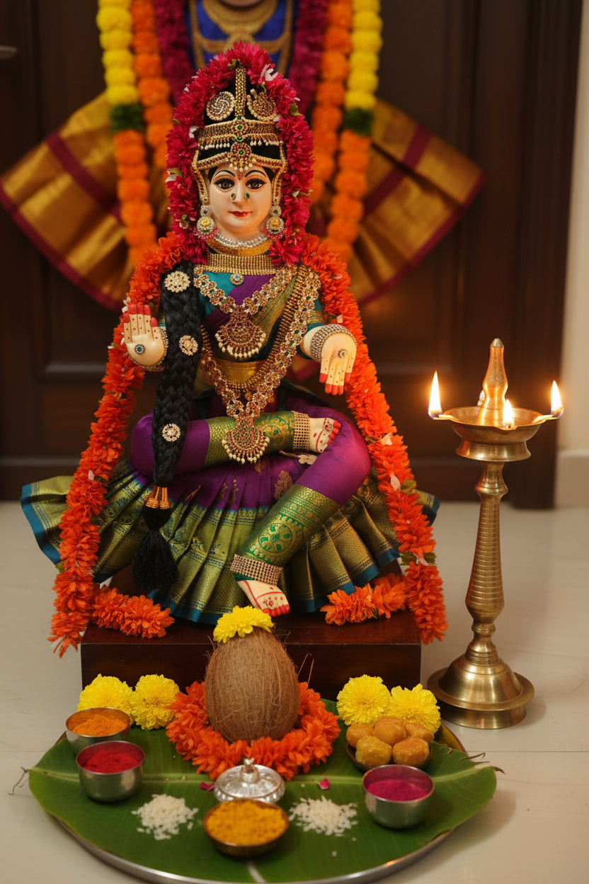Handcrafted Varalakshmi Fabric Doll with German Silver Face-ArtyCraftz.com
