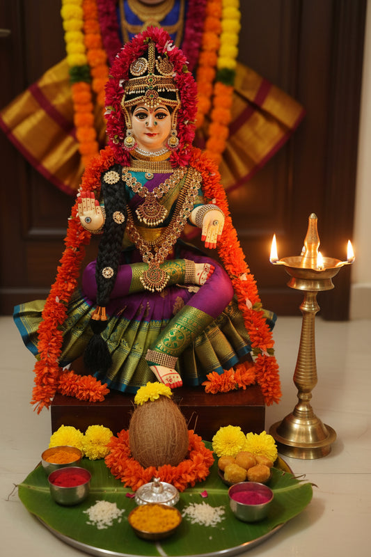 Handcrafted Varalakshmi Fabric Doll with German Silver Face-ArtyCraftz.com