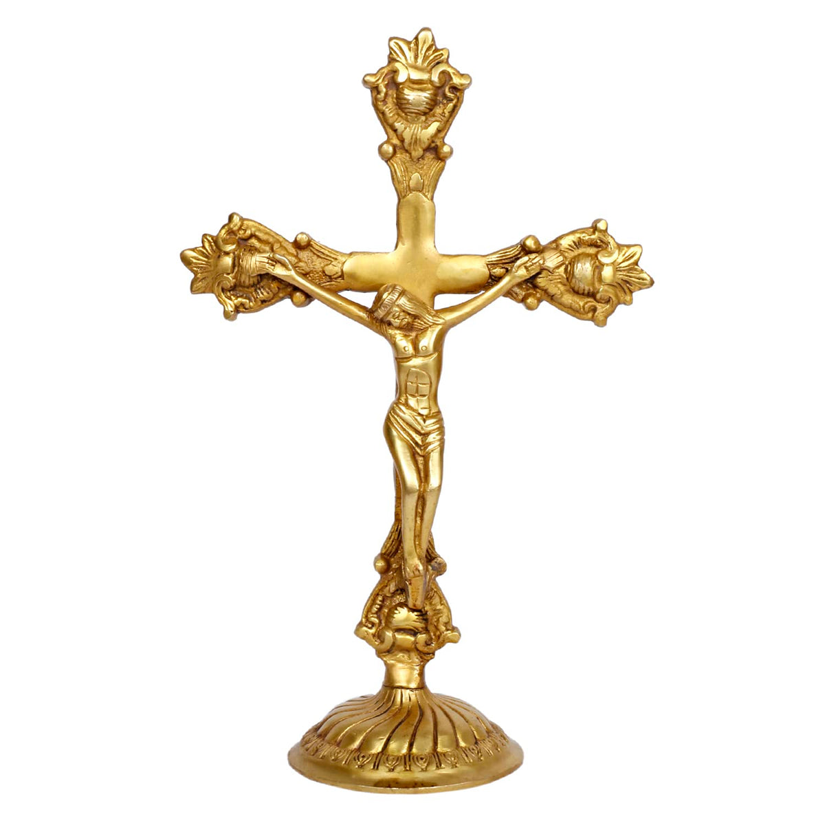 Handcrafted Vintage Brass Standing Crucifix Statue-artycraftz.com